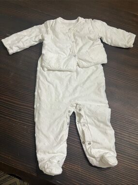 Classic White Quilted Baby Footed One-Piece with Jacket